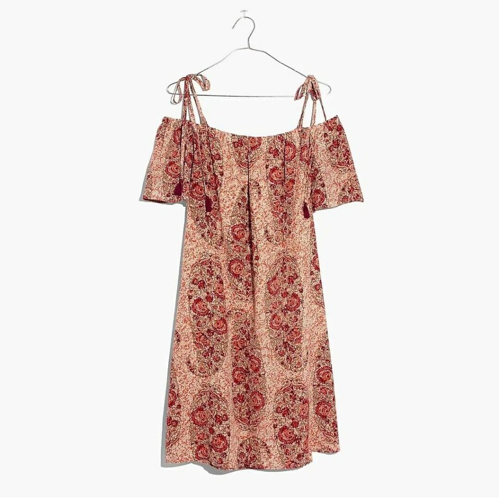 Madewell Silk Cold-Shoulder Women's Dress in Watercolor Paisley Print Size M - Picture 4 of 16